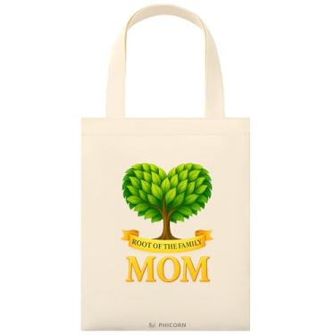 Imagem de Phicorn Sacolas pequenas de algodão, 23 cm x 28 cm, sacolas de lona reutilizáveis lisas e impressas para artesanato DIY, uso diário e presentes de férias (estampa Mom - raiz da família)