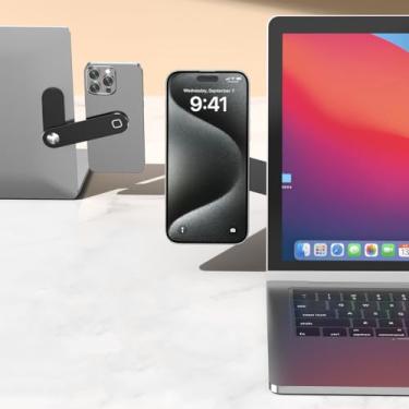 Imagem de Suporte para laptop, suporte magnético de montagem lateral, suporte de expansão portátil dobrável para monitor de computador (ouro rosa)