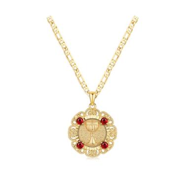 Imagem de OigvcoTe Colar vintage com pingente de caveira de coroa, colar de pirata para mulheres, banhado a ouro 18 K, corrente de 50 cm, pedras cúbicas vermelhas, colar estético de dinheiro antigo, joias