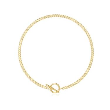 Imagem de HABIKIP Colar feminino banhado a ouro 14 K, colar com pingente de cruz em camadas delicado, colar grosso dourado com elos de corrente na moda, grosso, simples, não manchado, coração, joia presente