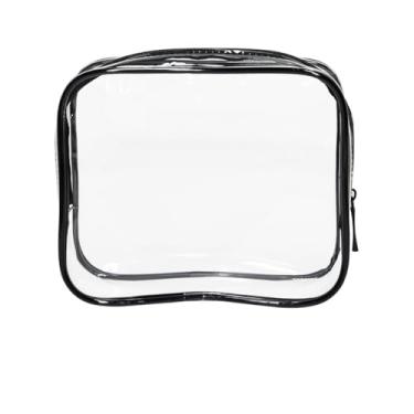 Imagem de Bolsa de Higiene Pessoal Transparente, Bolsa Cosmética Transparente Portátil com Alça, Bolsa de Mão de Aviação de Aeroporto, Unissex PVC, Preto (G)