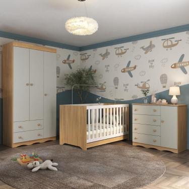 Imagem de Quarto De Bebê Completo Com Berço Americano 3 Em 1 Realeza Multimóveis MP4591 Madeirado-off White