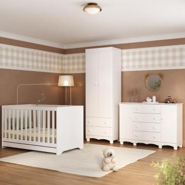 Imagem de Quarto De Bebê Completo Com Berço Americano 3 Em 1 Dengo Multimóveis MP4596 Branco