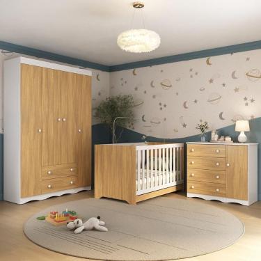 Imagem de Quarto De Bebê Completo Com Berço Americano 3 Em 1 Realeza Multimóveis MP4583 Branco-madeirado