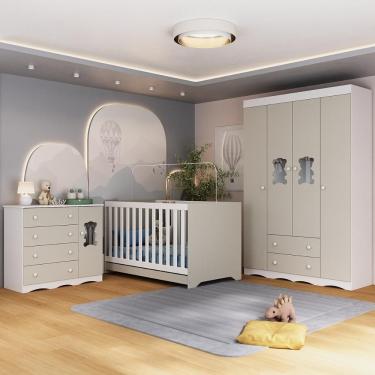 Imagem de Quarto De Bebê Completo Com Berço Americano 3 Em 1 Doçura Multimóveis MP4646 Branco-off White