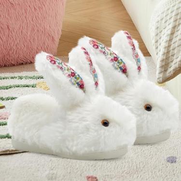 Imagem de Chinelos infantis para meninos e meninas, coelhinhos, fofos, antiderrapantes para inverno, adequados para ambientes internos e externos, Branco, 17-18