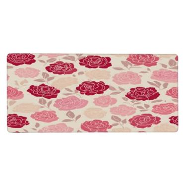 Imagem de Tapete de mouse floral rosa grande à prova d'água para computador estendido tapete protetor de mesa antiderrapante base de borracha para escritório, computador, teclado, laptop e mesa de casa, mouse