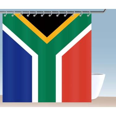 Imagem de Petite Pine Cortina de chuveiro com bandeira da África do Sul de poliéster 72 × 72 polegadas com ganchos e ilhós, decoração de banheiro à prova d'água 182 × 182 cm, decoração de banheiro da África do