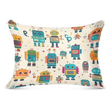 Imagem de Linda capa de almofada decorativa de robô bege com zíper para travesseiro padrão Queen King fronha fofa para cama de casa, tamanho king, 50,8 cm x 101,6 cm