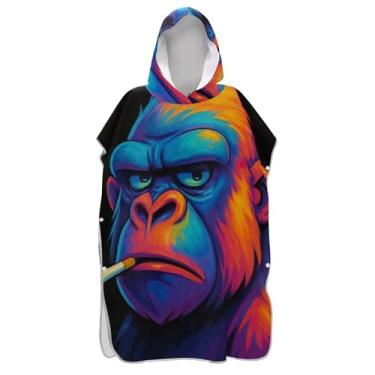 Imagem de TSENQUE Poncho de surfe colorido estilizado Gorilla para adultos trocador plus size ponchos femininos com capuz toalha de natação