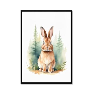 Imagem de Arte de parede de berçário botânico fofo safári floresta nebulosa urso coelho raposa lobo guaxinim cervo girafa zebra tigre aquarela decoração de quarto infantil (SKU1,30.5x40.6 cm = (30x40 cm