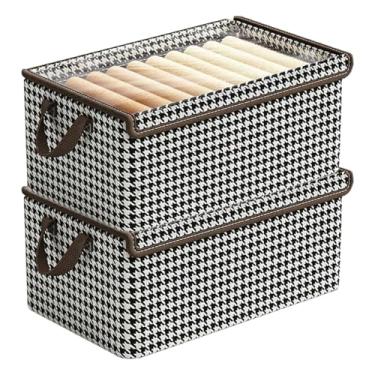 Imagem de Caixa de Armazenamento Roupas para Guarda-Roupa Têxtil Não Tecido Plegável e Lavável com Moldura Metal Tampa Alça Usada Camisetas Calças Jeans em Gavetas Armários 2 unidades