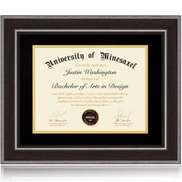 Imagem de Minesaxel Moldura de diploma de 28,5 x 35,6 cm com tapete preto adequado para certificado de formatura, 35,5 x 28 cm, moldura colorida de madeira de nogueira com disco de plexiglass para montagem na