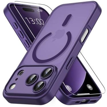 Imagem de Vansdon Capa para iPhone 17 Pro, compatível com MagSafe, capa protetora fina fosca translúcida magnética com 1 protetor de tela - proteção contra quedas de nível militar (roxo escuro)