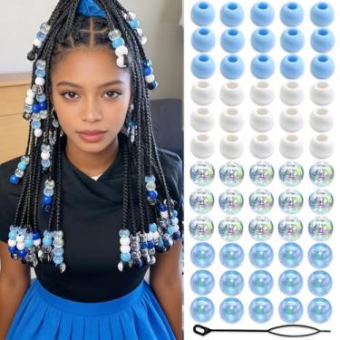 Imagem de huefeel 80 peças de contas coloridas de acrílico transparente para crianças meninas para tranças, lindos grampos de cabelo com contas de pônei pequenas, joias de cabelo para mulheres (azul)