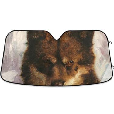 Imagem de Toldo de sol com estampa de lobo Frederic Edwin Church para para-brisas de carro, bonito, personalizado, retrátil, para protetor de janelas dianteiras L, 144,8 cm x 80 cm