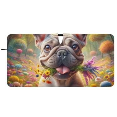 Imagem de Bulldog Guarda-sol de carro floral floral personalizado para para-brisa persianas dobráveis de carro de caminhão para janelas dianteiras automotivas, 81 cm x 157 cm