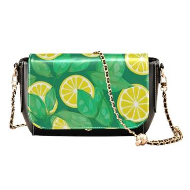 Imagem de GAIGEO Aquarela verde folhas e ramos bolsas transversais de couro, bolsas transversais para mulheres, bolsa feminina de couro, Fatias de limão em verde - 2, One Size