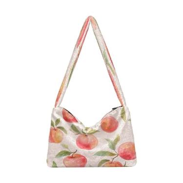 Imagem de Bolsa de ombro floral laranja e amarela em bege, bolsa com zíper, bolsa de ombro feminina, Aquarela pêssegos rosa - 1, One Size