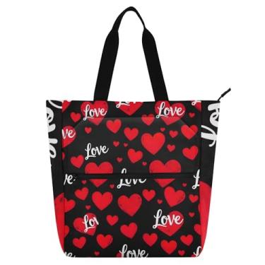 Imagem de GAIGEO Bolsa de trabalho feminina com corações vermelhos de lona com zíper, bolsa de praia, presente para professores de livros