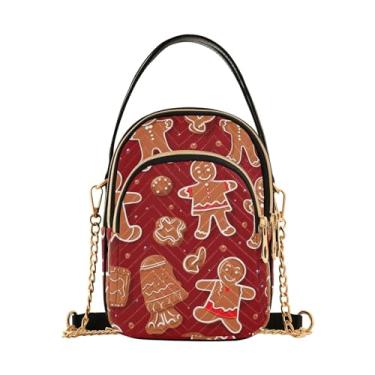 Imagem de Bolsa de ombro feminina preta com luzes de Natal, bolsa tiracolo pequena, bolsas transversais elegantes para viagens, Biscoitos de gengibre em vermelho-1, One Size