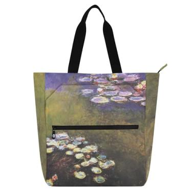 Imagem de Claude Monet Seerosen Pintura Trabalho Sacola Feminina Lona Praia Escola Sacola Crianças Lindas Bolsas Amantes de Livros Presentes