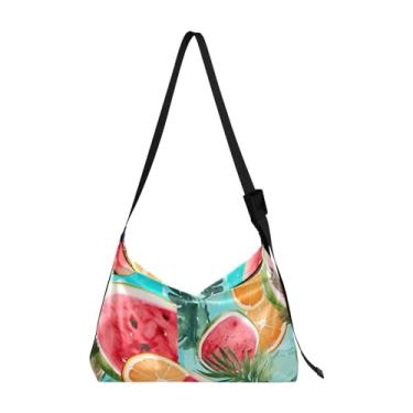 Imagem de Bolsa Hobo de ombro leve Nebula and Stars, bolsa tiracolo de couro, bolsa tiracolo masculina de couro, Melancia e banana com folhas de palmeira - 10, One Size