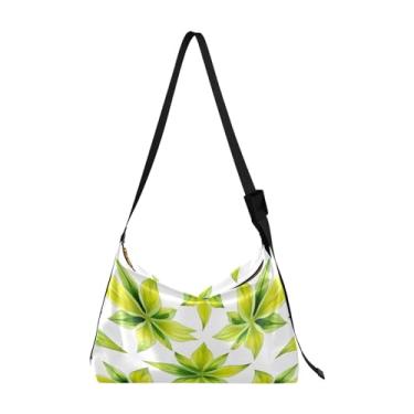 Imagem de Bolsa tiracolo de couro com redemoinhos dourados e azul-petróleo, bolsa tiracolo masculina de couro, bolsa Hobo, Folha de folhas verdes - 3, One Size