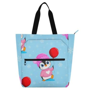 Imagem de GAIGEO Linda sacola de pinguim azul claro para mulheres, trabalho, lona, escola, bolsa para livros, presente para professores, bolsas para amantes de livros