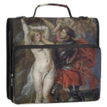 Imagem de Rubens Painting Perseus Andrômeda Organizador de fichário com zíper 3,8 cm, fichário D com alça de ombro para armazenamento escolar, estojo com alça