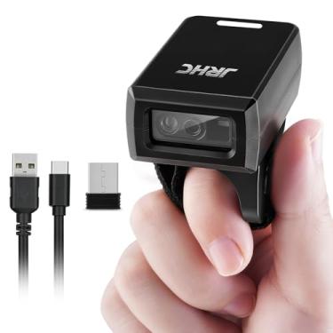 Imagem de JRHC Scanner de código de barras em anel vestível 1D 2D, mini leitor de código de barras portátil com Bluetooth e USB 3 em 1 com fio e sem fio de 2,4 G, compatível com iOS, Android, Windows, tablets