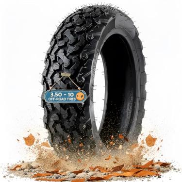 Imagem de Pneu Knobby 3.50-10 para scooter com degraus em forma de osso antiderrapante antiderrapante off road 3,50 10 llantas sem câmara com haste de válvula, pneu antiderrapante resistente ao desgaste espesso