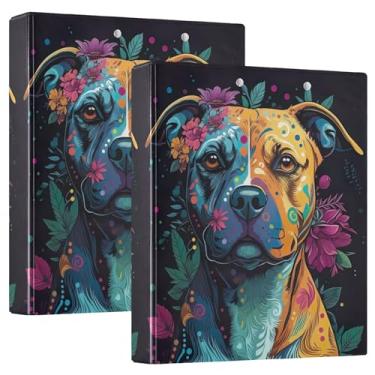 Imagem de Pastas coloridas para cães Pitbull com flores pretas de 3,8 cm, 3 anéis, 200 folhas, fichário redondo, 31,5 x 27 x 6 cm, 1 pacote