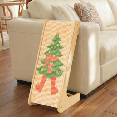 Imagem de PETKARAY Arranhador para gatos em forma de L, rampa de sisal para arranhar, almofada vertical para gatos internos, protetor de móveis de 64,5 cm com erva de gato para o Natal