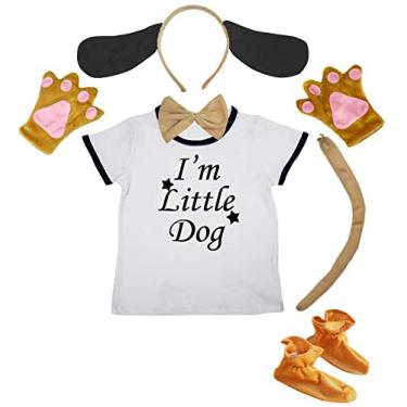 Imagem de Petitebella I'm Little Dog Camisa, faixa de cabeça, luva, sapatos de cauda, 6 peças (4 a 5 anos, cachorro)