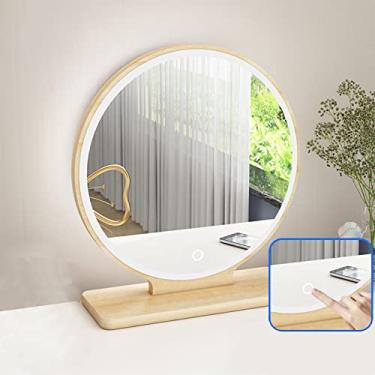 Imagem de Espelho redondo de mesa, espelho de maquiagem para maquiagem, espelho de maquiagem de mesa, espelho circular de molho iluminado com LED, espelho de mesa com 3 modos de iluminação reguláveis de cores