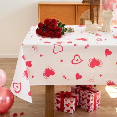 Imagem de MikiUp Toalha de mesa retangular para Dia dos Namorados – Toalha de mesa decorativa com coração de amor, capa de mesa de tecido impermeável e lavável para festas de fim de ano, rosa 152 x 213 cm