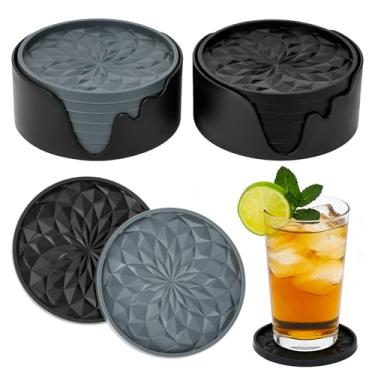 Imagem de IUMLXJO 12 peças de porta-copos de silicone com suporte, porta-copos antiderrapantes para beber cerveja, tapete de copo para bebidas quentes e frias, bandeja profunda grossa de mesa para proteção de
