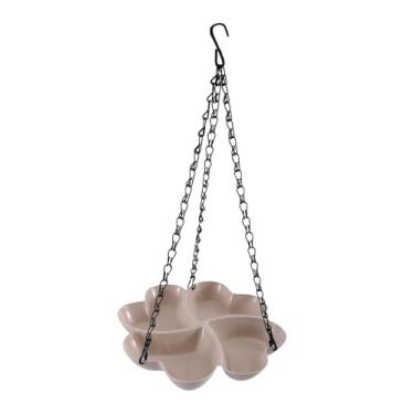 Imagem de Baoblaze Bebedouro/Comerciante para Pássaros, Prato para Alimentação com Corrente, Bandeja Estável para Banho de Pássaros Suspensa com Gancho para Pátio, Branco