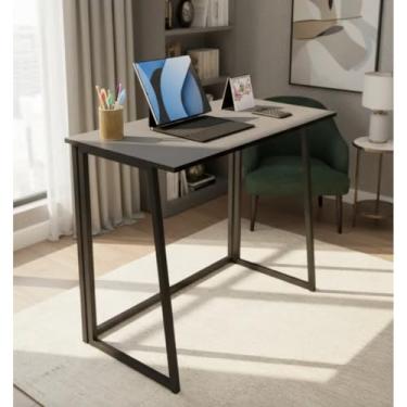 Imagem de Escrivaninha Dobrável ou Fixa Estilo Industrial para Computador e Notebook – Mesa Compacta Portátil para Home Office e Estudo(Cinza - articulada)