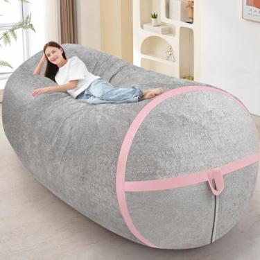 Imagem de HABUTWAY Cadeira BeanBag de 1,8 m, cadeiras gigantes BeanBag com enchimento de espuma de memória, veludo ultramacio com alça portátil e capa removível, sofá BeanBag confortável para sala de estar, sem