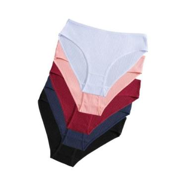Imagem de Calcinhas De Algodão Listradas De Cintura Baixa Para Mulheres 5PCS Lin