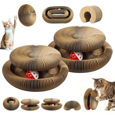 Imagem de Affiuya 2 peças de brinquedo para gatos, órgão mágico, tábua de arranhar, dobrável, reversível, sanfona, com sino esférico, para uso interno e externo, exercícios, alívio da ansiedade
