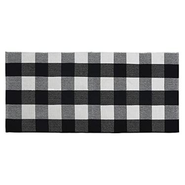 Imagem de Tapete de Piso Tecido em Algodão com Padrão Buffalo Plaid Xadrez Lavável para Varanda Porta Casa Sala Estar Cozinha Corredor Interior Banheiro Capa So