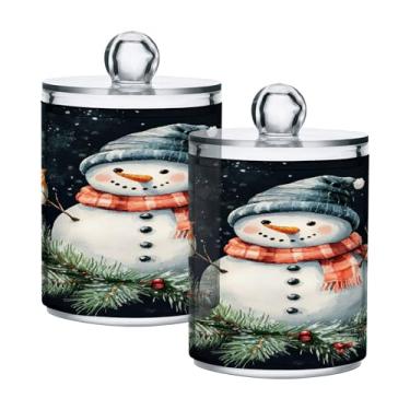 Imagem de xigua Pacote com 2 suportes para bonecos de neve de Natal para bolas de algodão, cotonete – Frasco de plástico de boticário transparente e versátil para armazenamento de maquiagem de banheiro