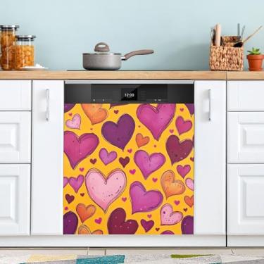 Imagem de ATTX Capa magnética para lava-louças dia dos namorados corações | Adesivo decorativo de eletrodomésticos de 58 x 66 cm para armários domésticos e eletrodomésticos #31