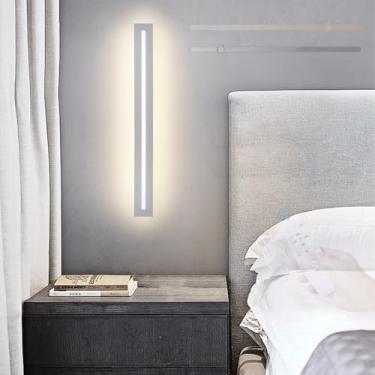 Imagem de GZZBMY Lâmpadas de Parede Interior LED com Controle Remoto Iluminação de Parede Regulável Moderna Minimalista Arandela Longa para Quarto Sala de Estar Escada Corredor 3000K-6500K (Branco, 40 cm)