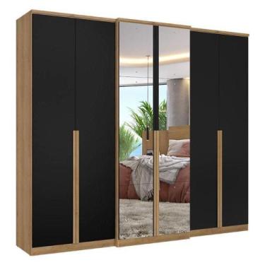 Imagem de Guarda Roupa Casal Valência 6 Portas Full Glass Capuccino Preto Acetin
