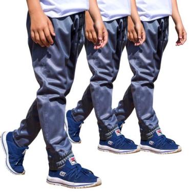 Imagem de KIT 3 Calças Jogger Helanca Infantil Agasalho Flanelado Inverno Bolso 
