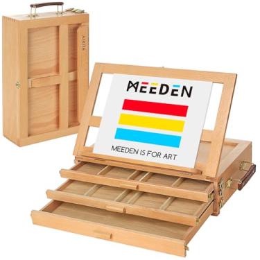 Imagem de Meeden Artist Suporte para esboço de mesa de madeira de faia ajustável multifuncional com 3 gavetas para artista de ar de pelúcia, estudantes de arte e iniciantes